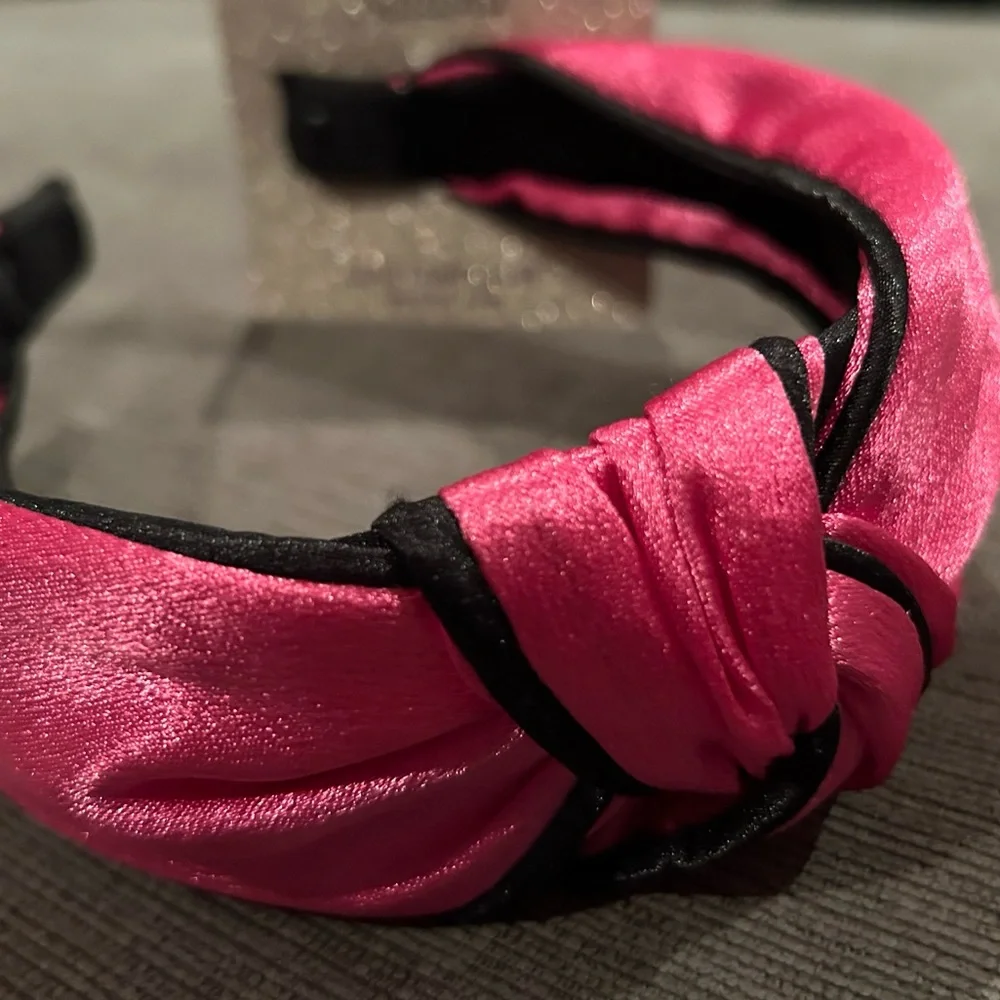 Natasha Pink Black Silk-Satin Knotted Headband